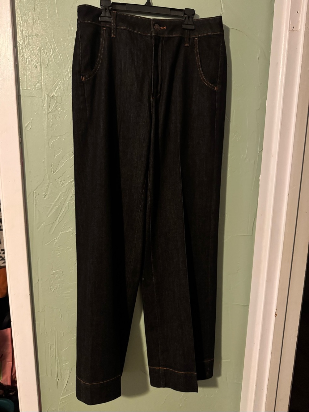 Chico's dark denim Wide-Leg Jeans with Contrast Stitching